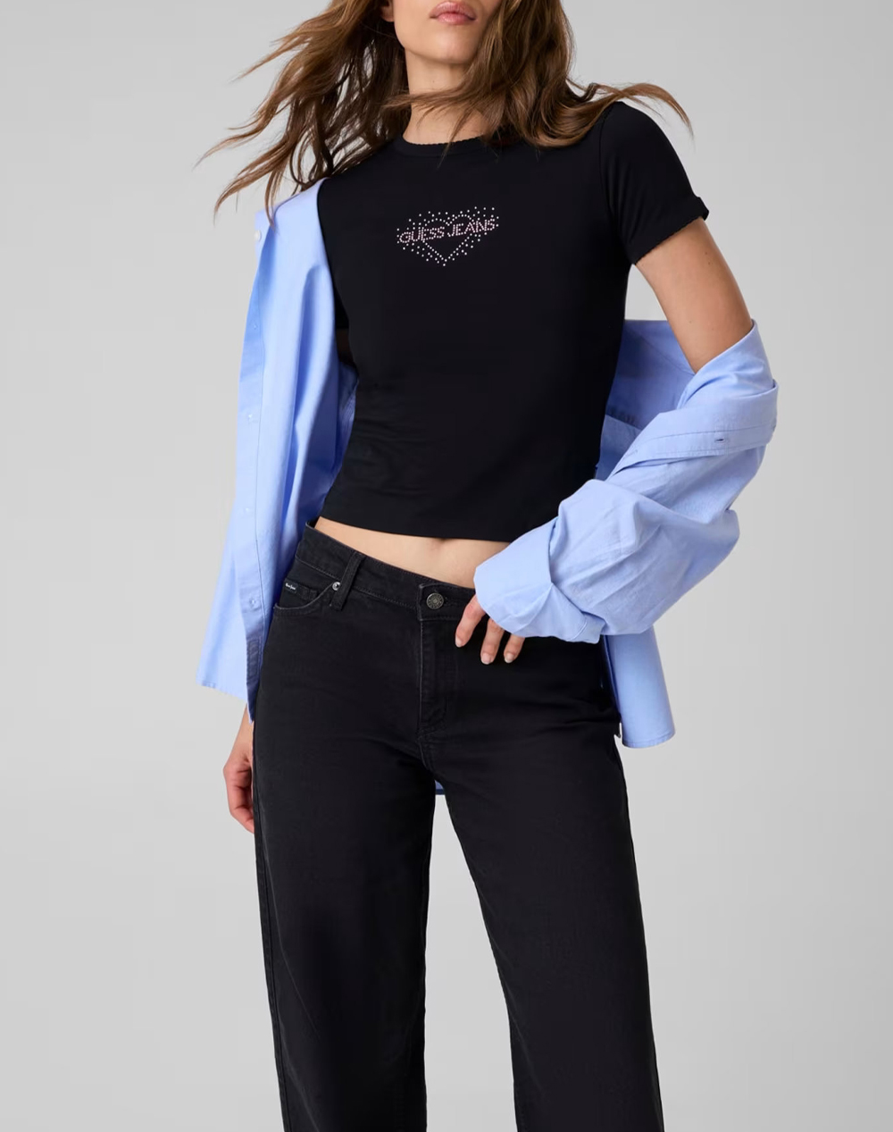 GUESS JEANS GJ RHINESTONE HEART BABY TEE ДАМСКА БЛУЗА