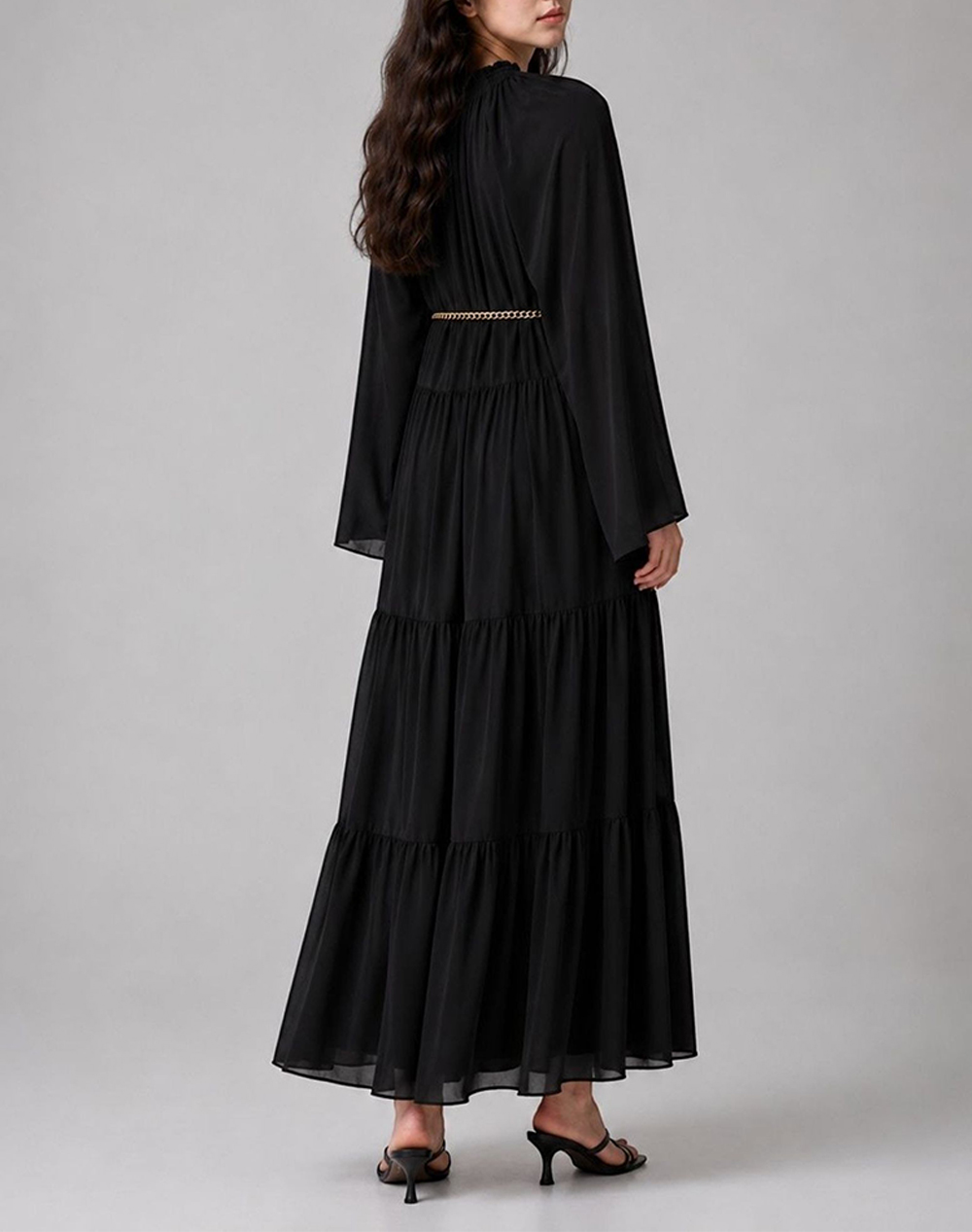 MICHAEL KORS SMOCK TIE NECK MAXI DRESS