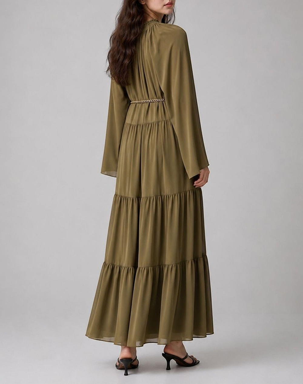 MICHAEL KORS SMOCK TIE NECK MAXI DRESS