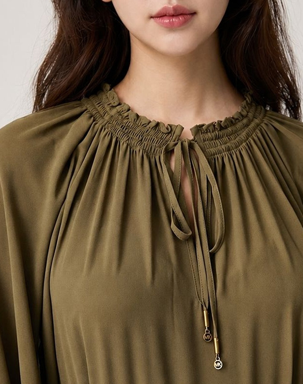 MICHAEL KORS SMOCK TIE NECK MAXI DRESS