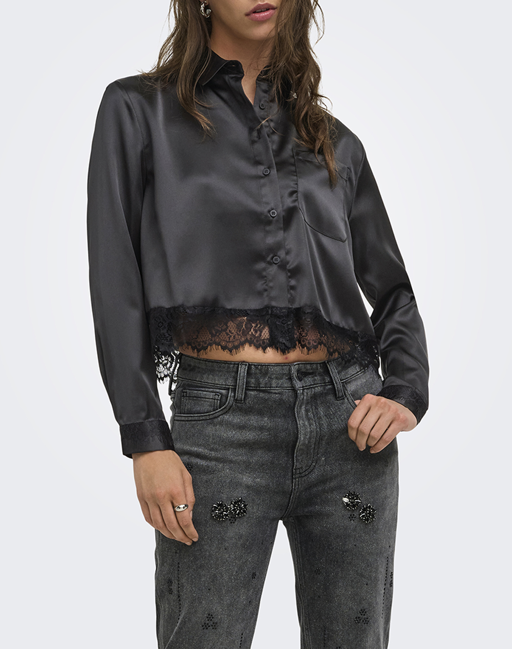 ONLY ONLINDONA L/S SATIN LACE SHIRT WVN