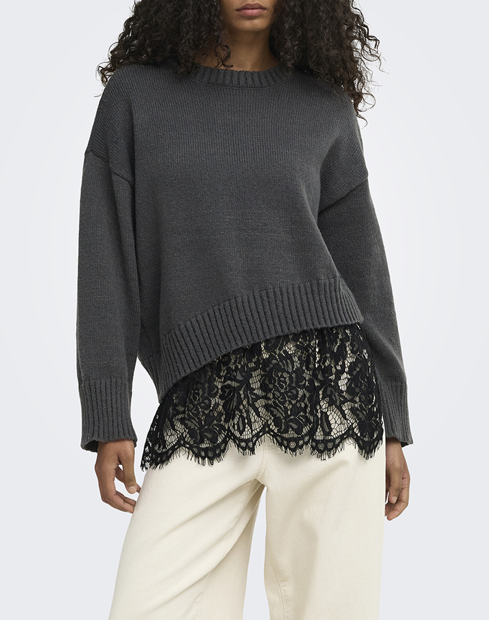 ONLY ONLEVIE LS LACE MIX O-NECK KNT