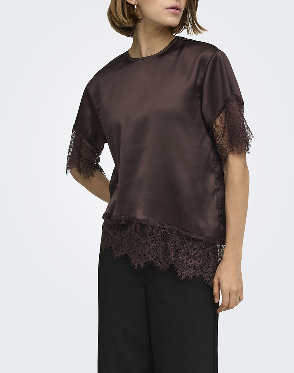 ONLY ONLINDONA 2/4 SATIN LACE TOP WVN