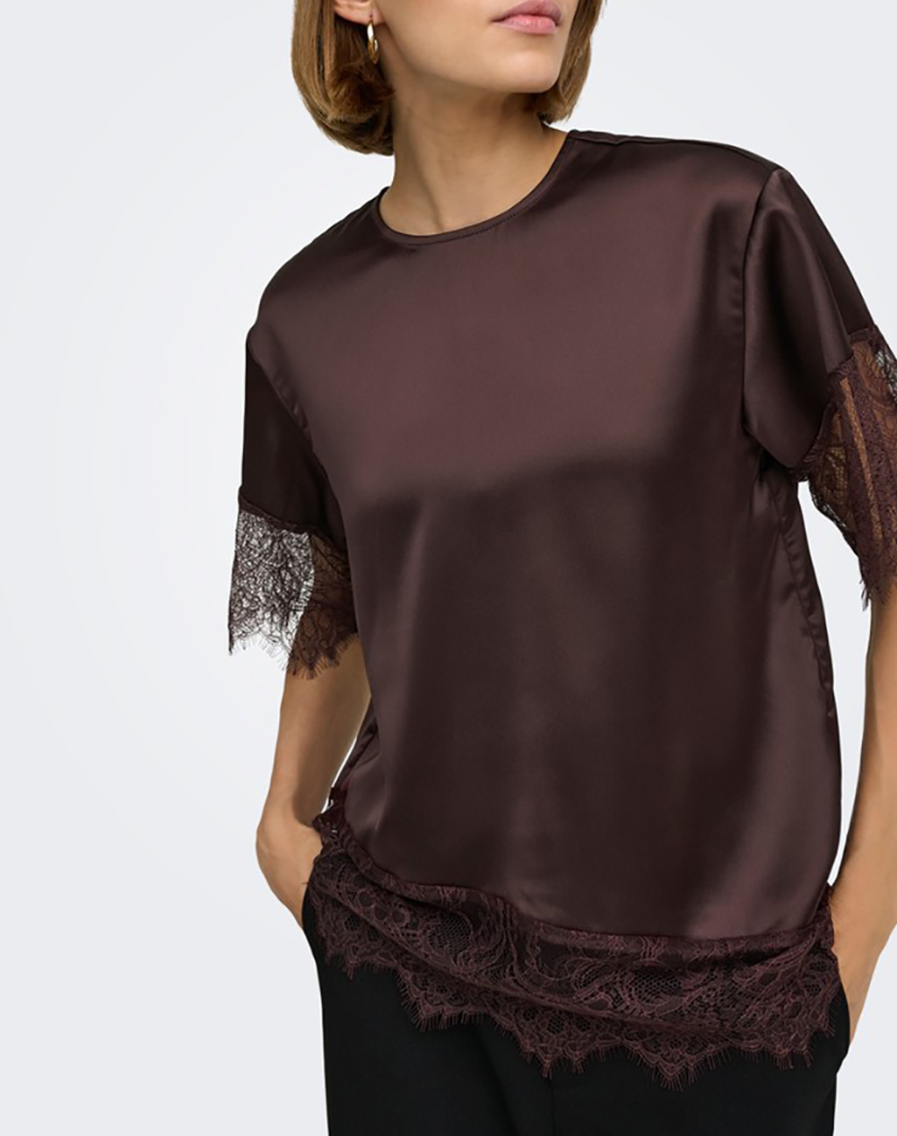 ONLY ONLINDONA 2/4 SATIN LACE TOP WVN