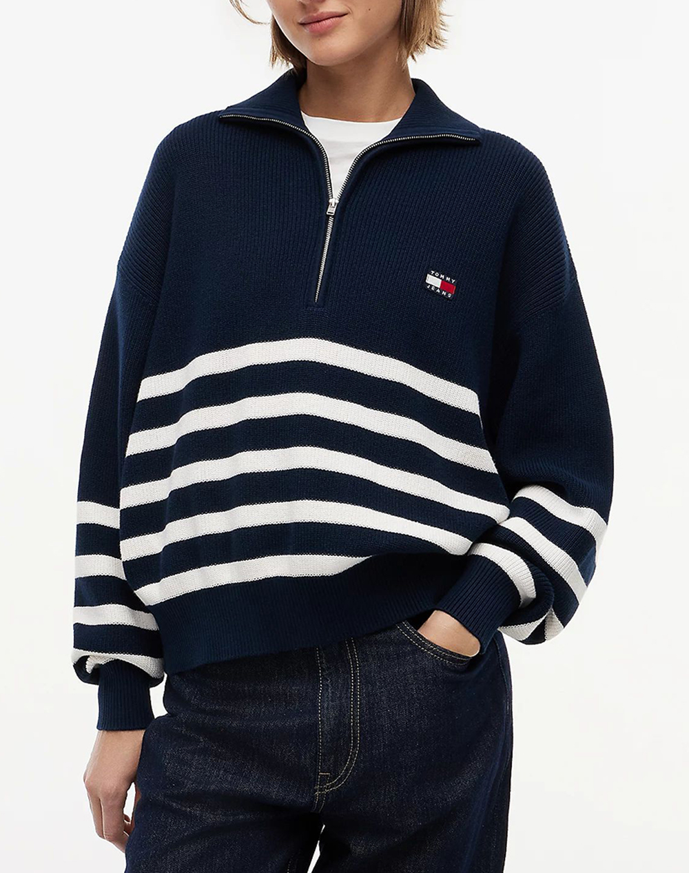 TOMMY JEANS TJW STRIPE QUARTER ZIP SWEATER