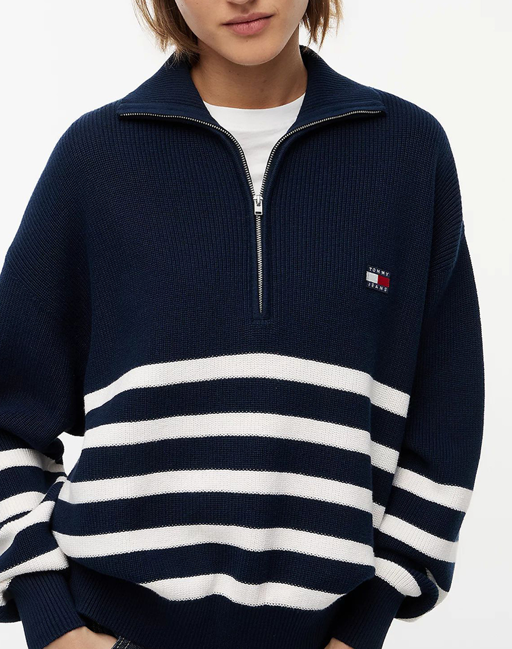 TOMMY JEANS TJW STRIPE QUARTER ZIP SWEATER