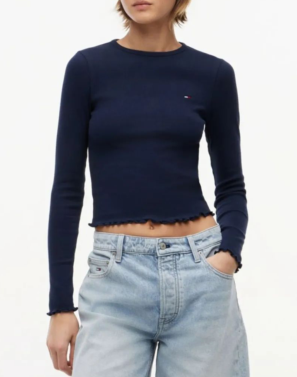 TOMMY JEANS TJW SLIM SH LETTUCE EDGE RIB LS