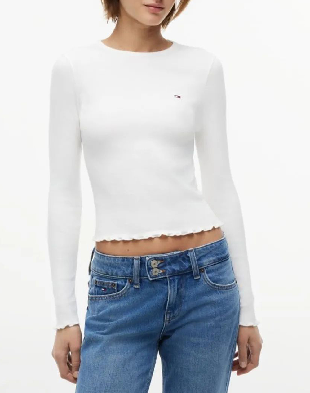 TOMMY JEANS TJW SLIM SH LETTUCE EDGE RIB LS
