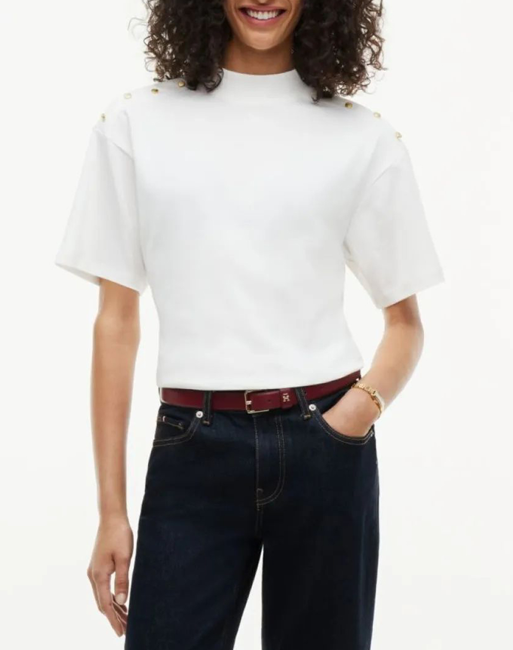 TOMMY HILFIGER GOLD BUTTON HIGH-NK S/S TEE