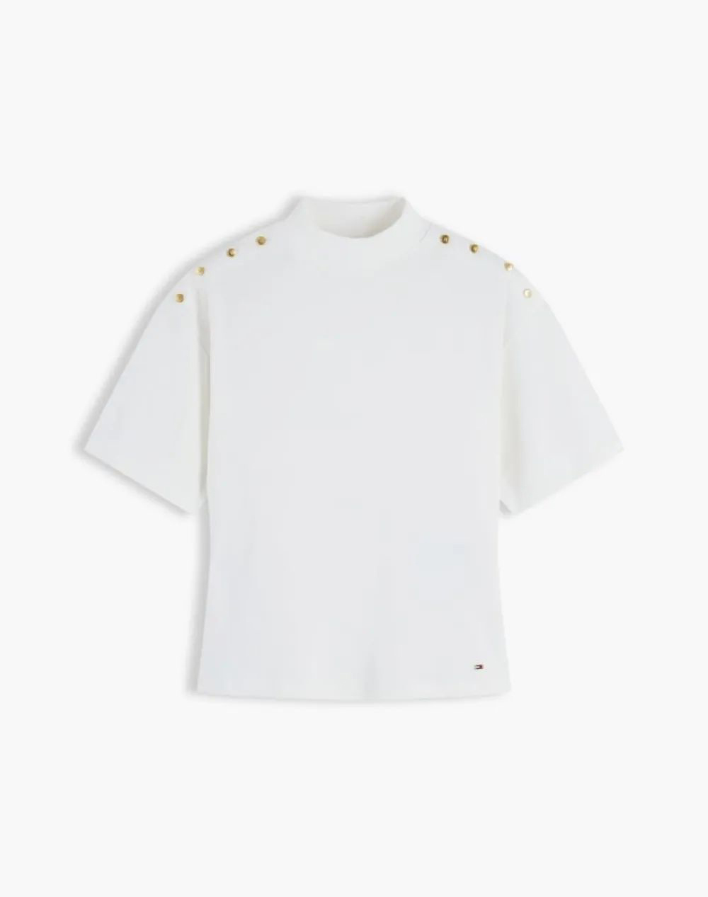 TOMMY HILFIGER GOLD BUTTON HIGH-NK S/S TEE