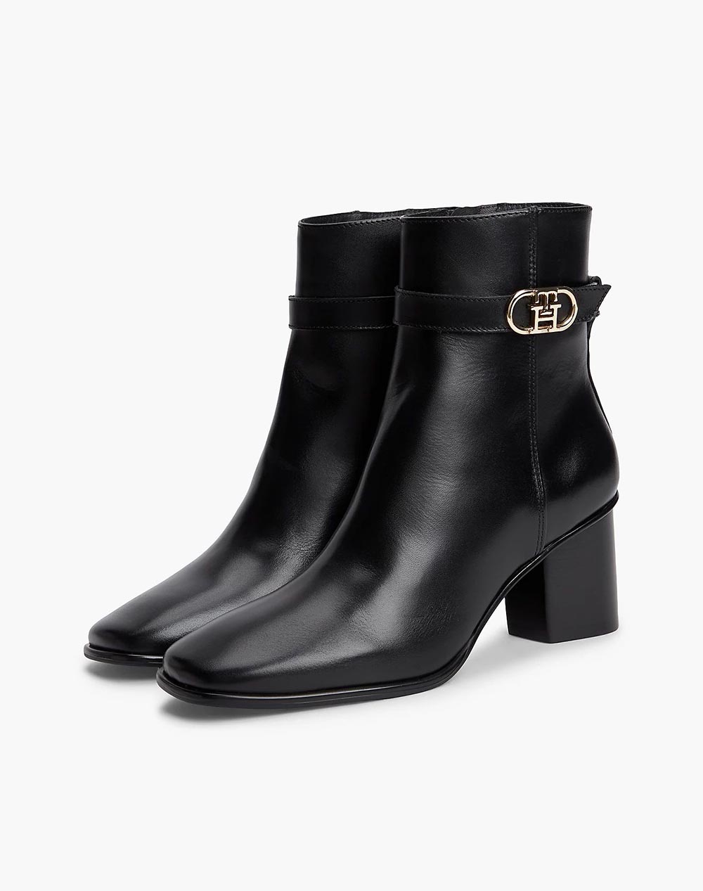 TOMMY HILFIGER TH STRAP LEATHER BLOCK HEEL BOOT