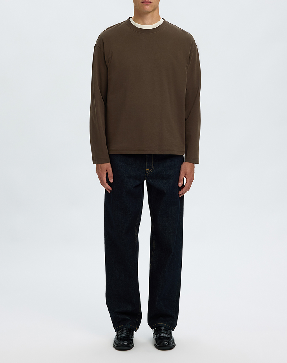 SELECTED SLMTAJ HEAVY LS O-NECK TEE