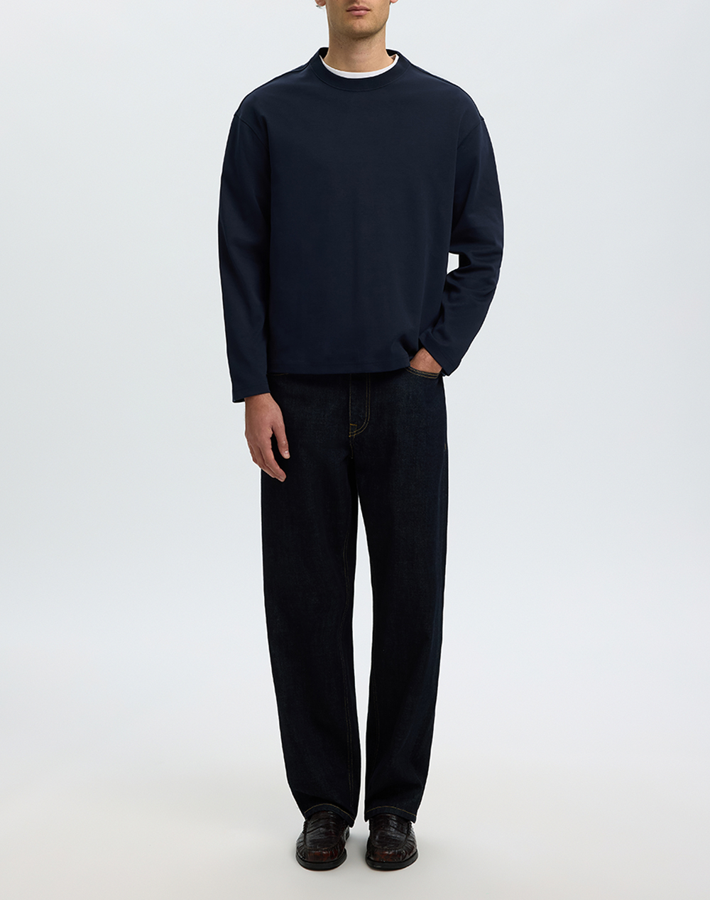 SELECTED SLMTAJ HEAVY LS O-NECK TEE