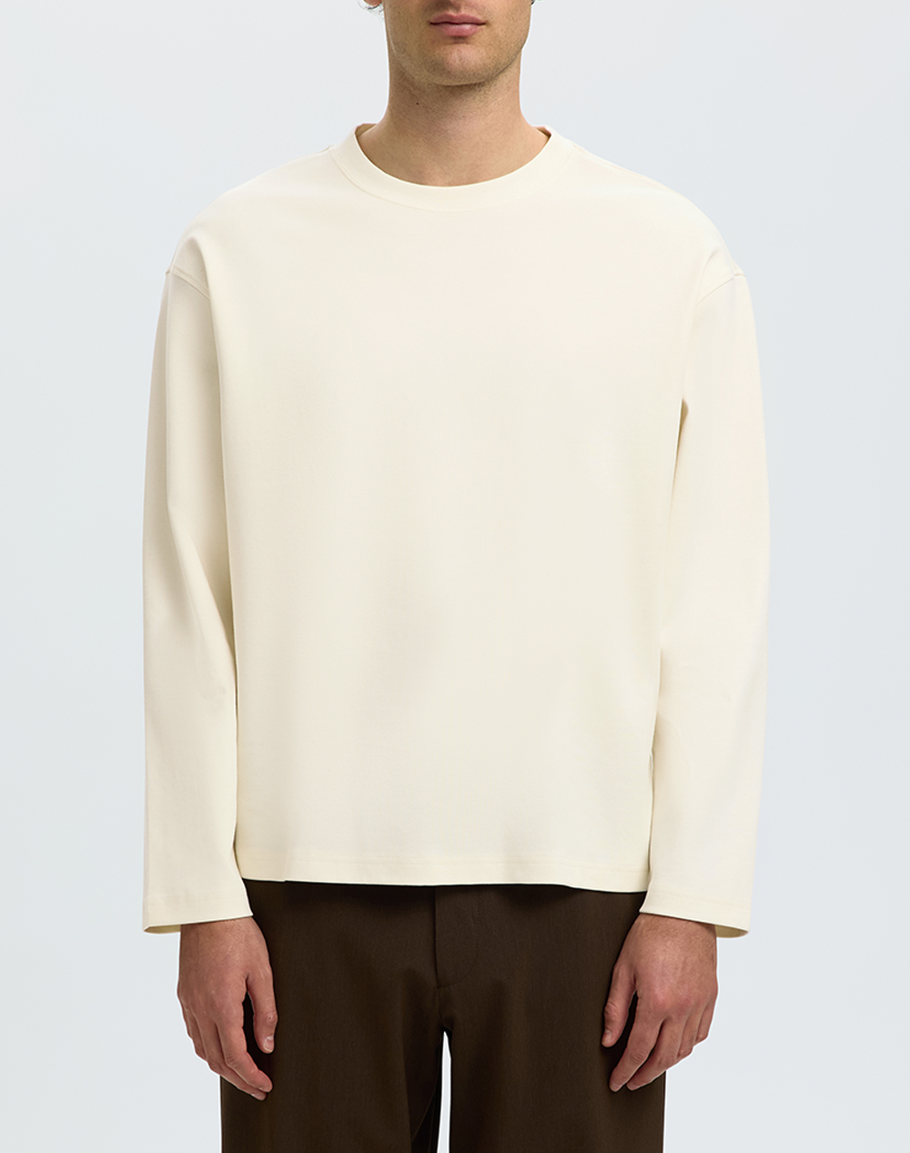 SELECTED SLMTAJ HEAVY LS O-NECK TEE