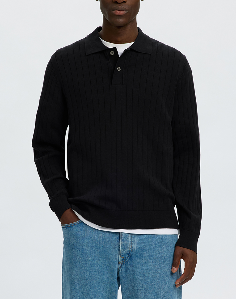SELECTED SLMTORINO LS KNIT RIB POLO NOOS