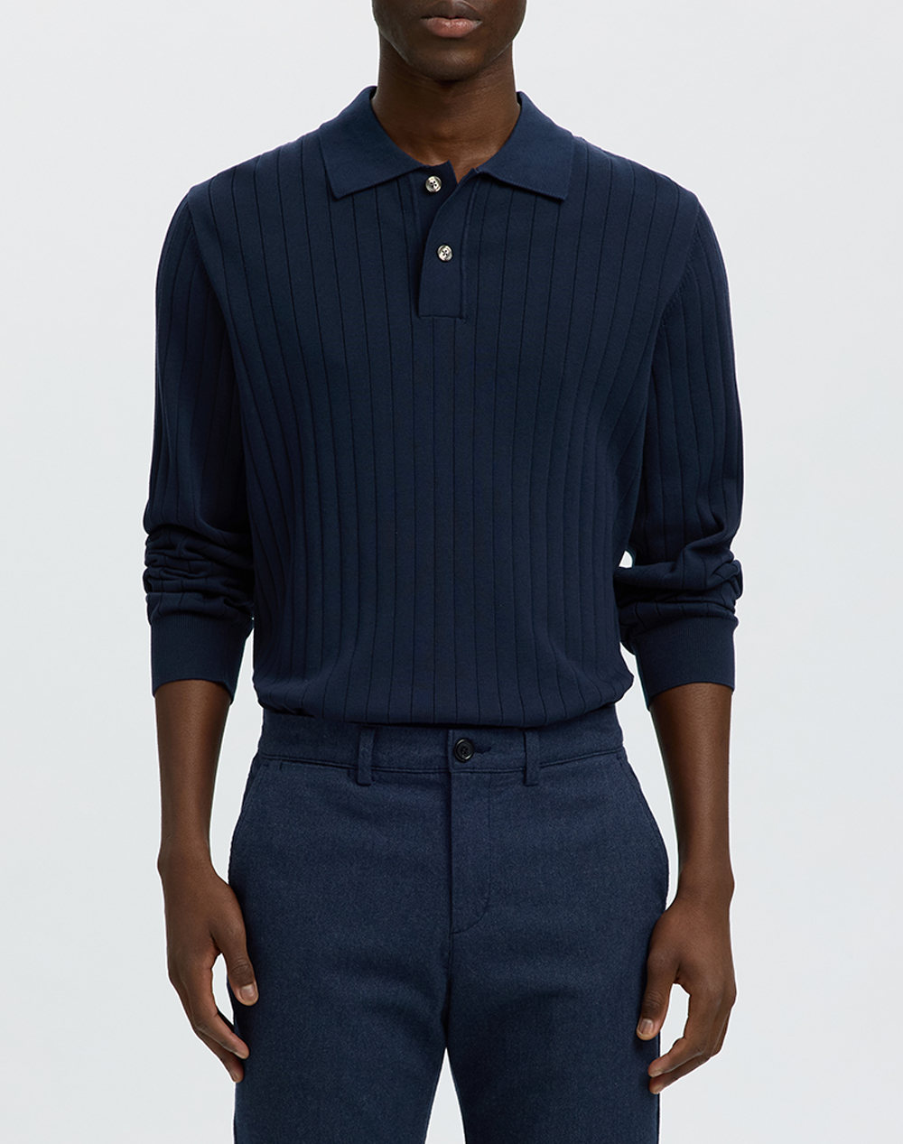SELECTED SLMTORINO LS KNIT RIB POLO NOOS