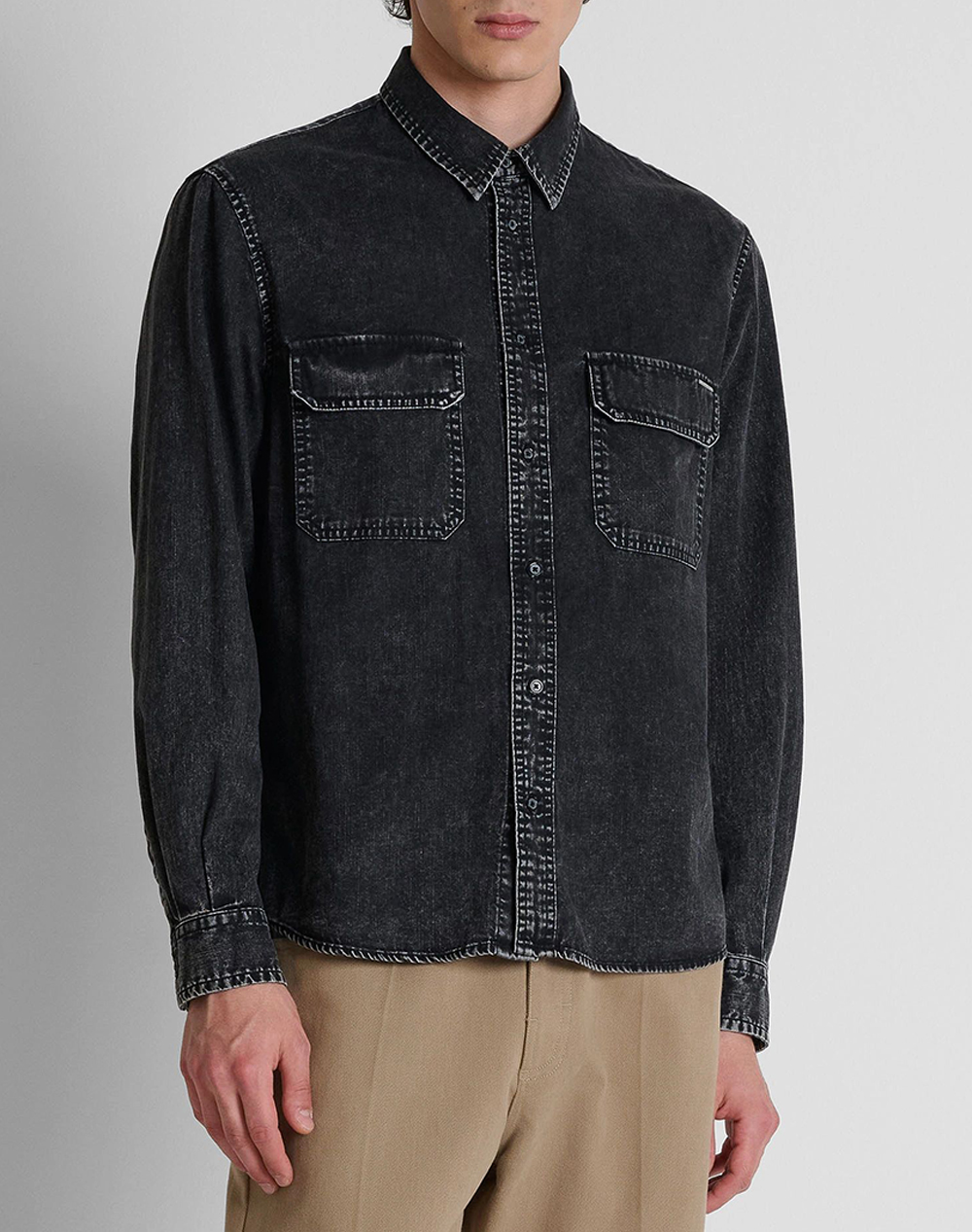 ANTONY MORATO MMSL00806FA700173 MIN OF 4 SHIRT LONG SLEEVES DALLAS REGULAR FIT IN WASHED DENIM COTTON WITH LOGO MEETAL PLAQUETTE ΠΟΥΚΑΜΙΣΟ ΑΝΔΡΙΚΟ