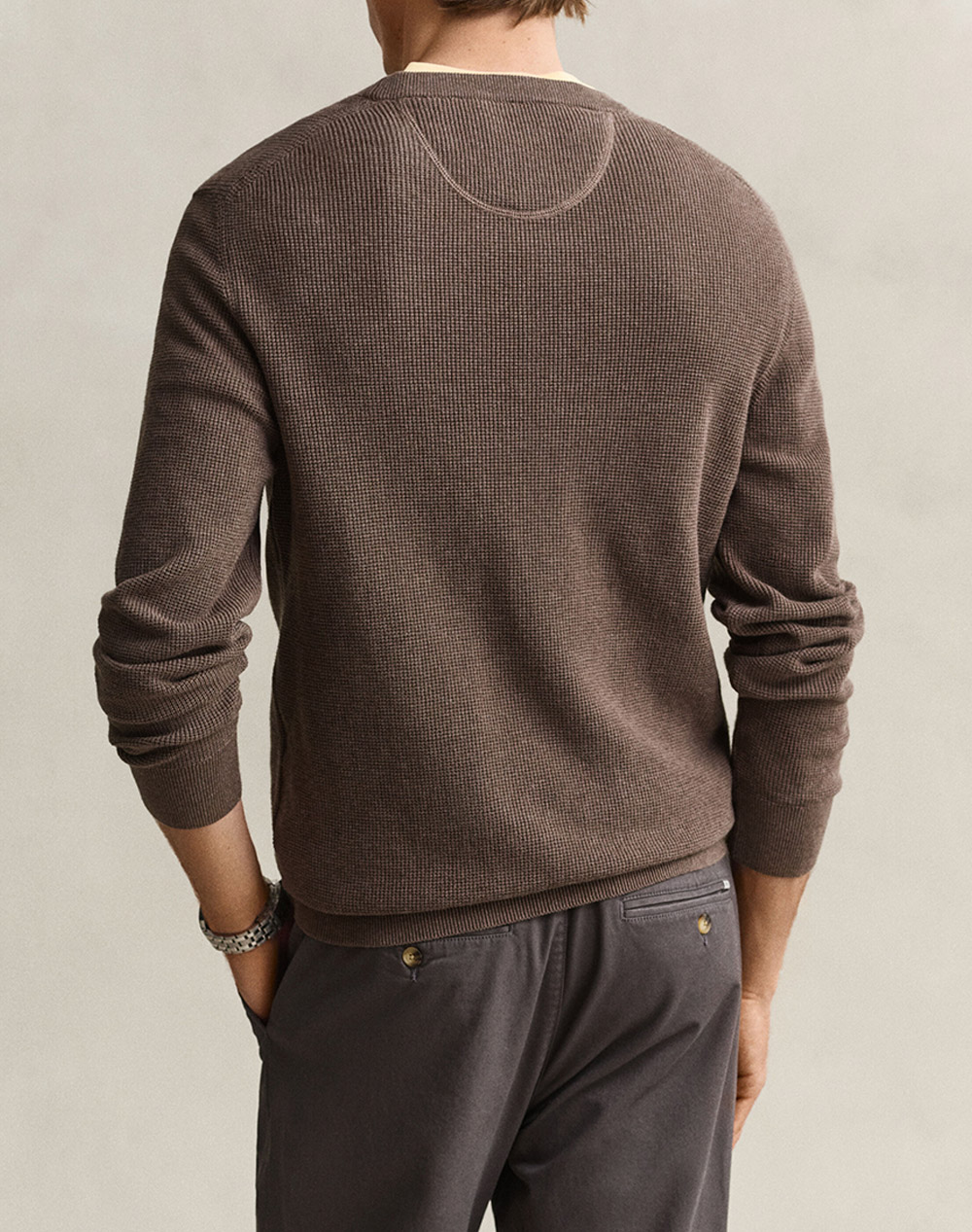 GANT ПУЛОВЕР С ДЪЛЪГ РЪКАВ MICRO TEXTURED COTTON C-NECK