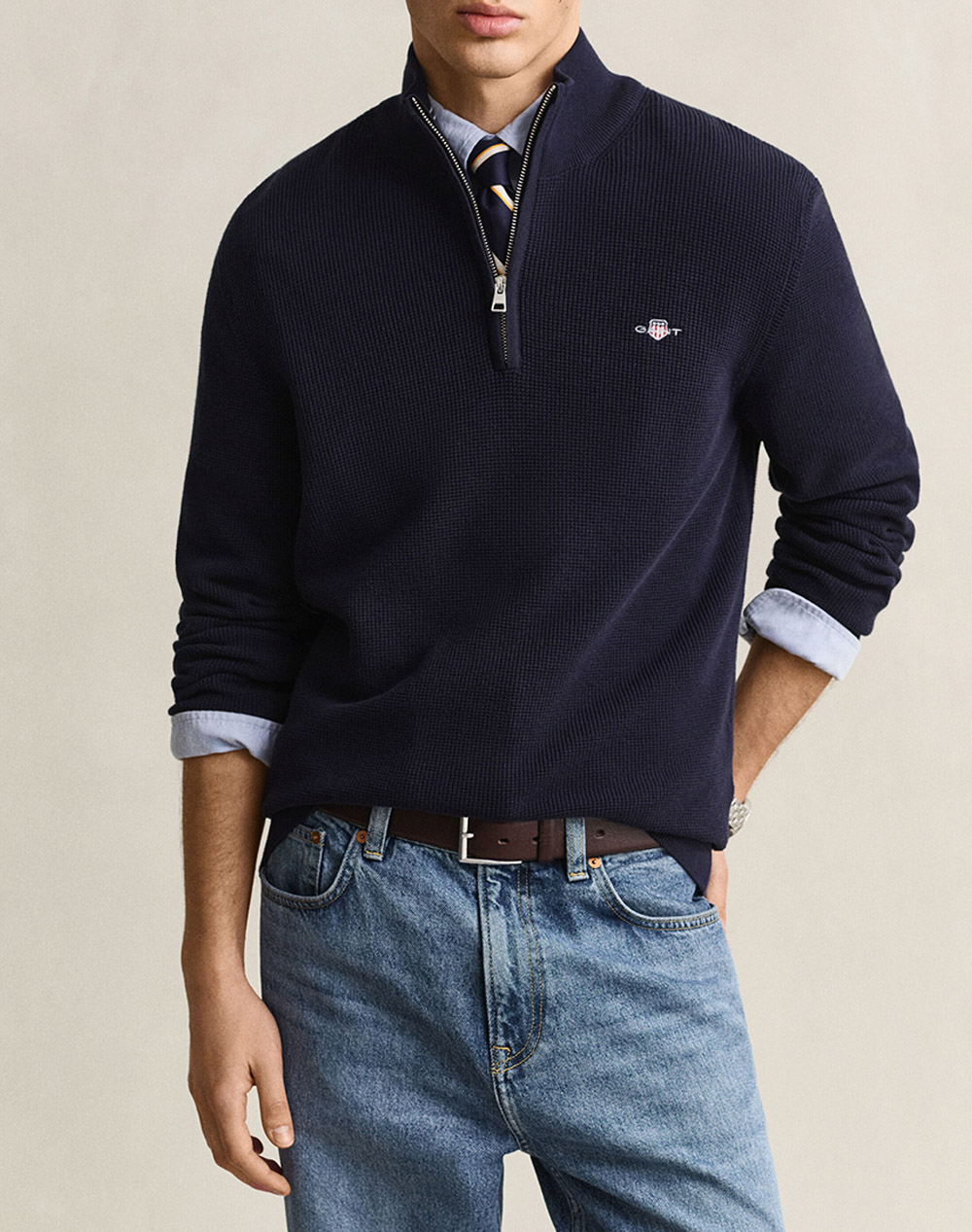 GANT ПУЛОВЕР С ДЪЛЪГ РЪКАВ MICRO TEXTURED COTTON HALF ZIP