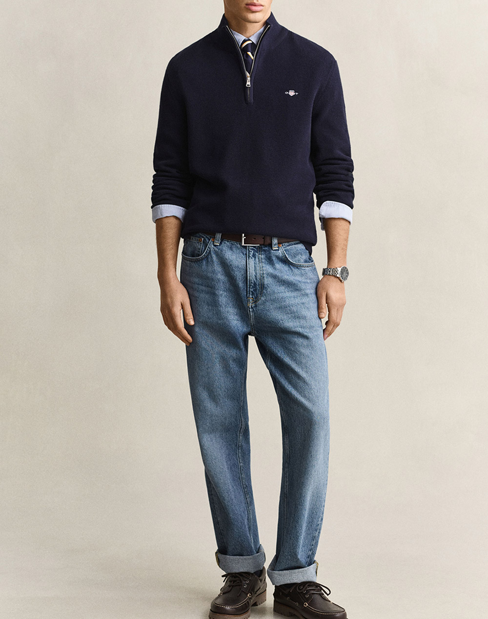 GANT ПУЛОВЕР С ДЪЛЪГ РЪКАВ MICRO TEXTURED COTTON HALF ZIP