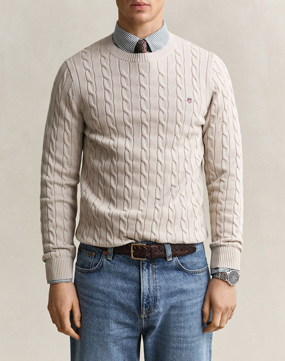 GANT ПУЛОВЕР С ДЪЛЪГ РЪКАВ COTTON CABLE C-NECK