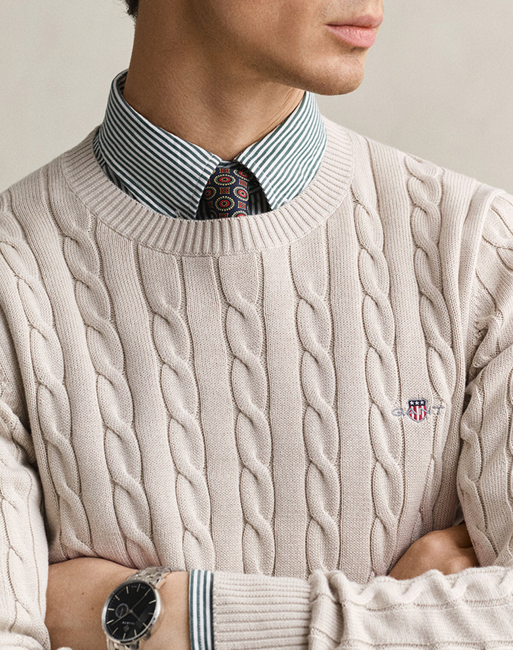 GANT ПУЛОВЕР С ДЪЛЪГ РЪКАВ COTTON CABLE C-NECK