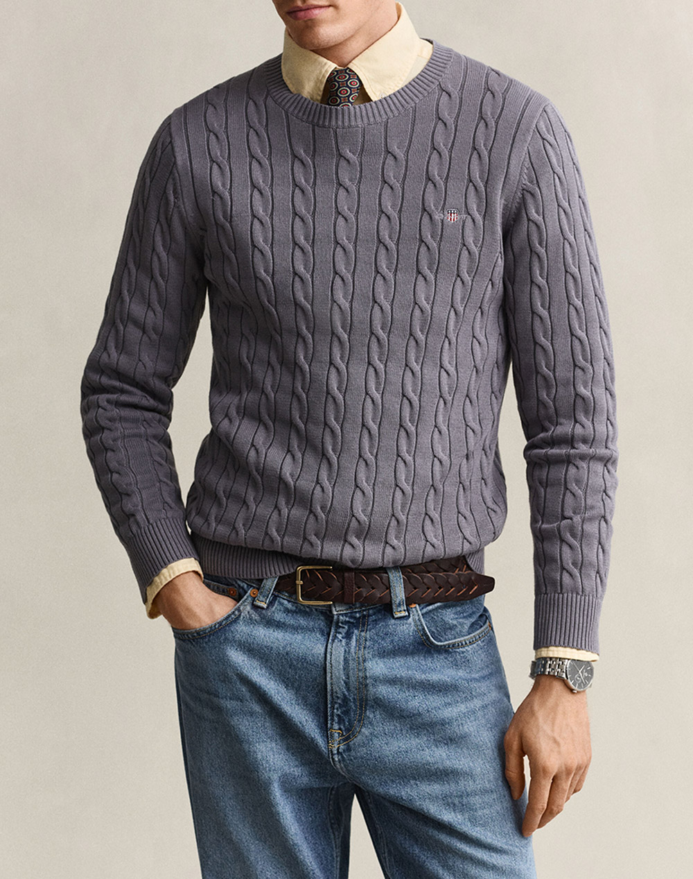 GANT ПУЛОВЕР С ДЪЛЪГ РЪКАВ COTTON CABLE C-NECK