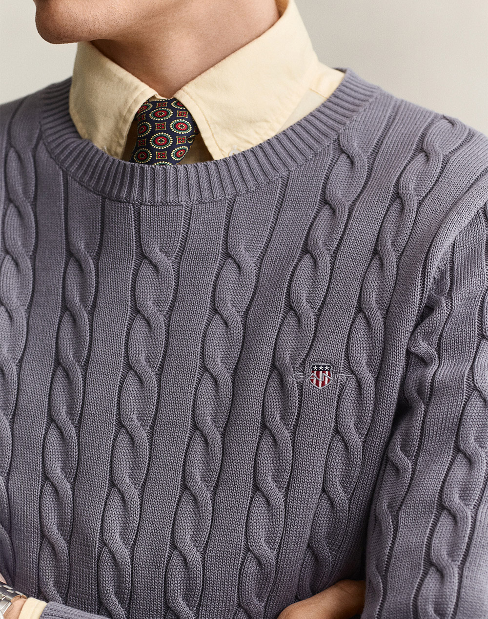 GANT ПУЛОВЕР С ДЪЛЪГ РЪКАВ COTTON CABLE C-NECK