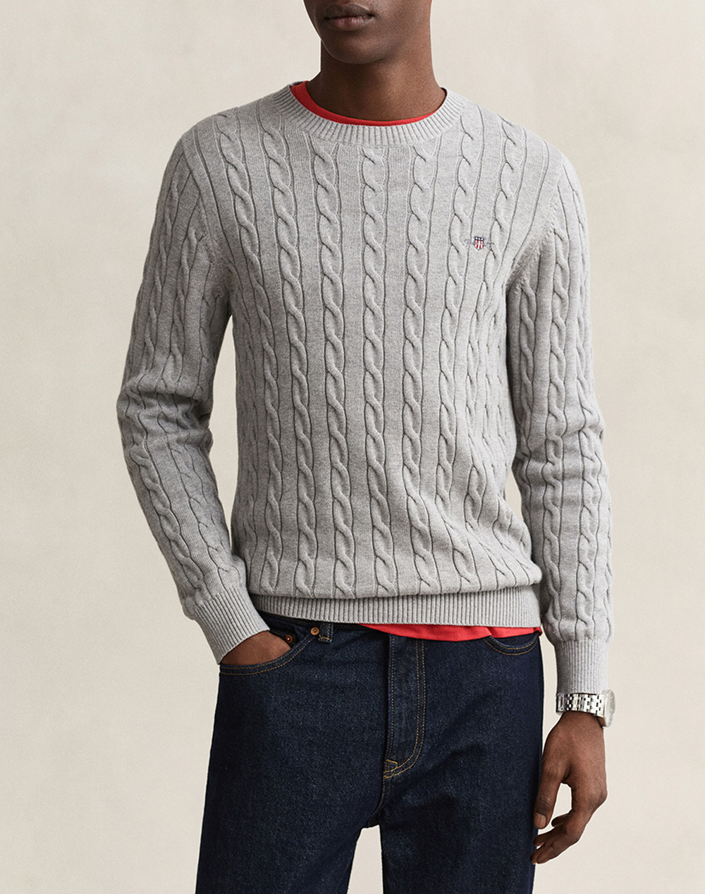 GANT ПУЛОВЕР С ДЪЛЪГ РЪКАВ COTTON CABLE C-NECK