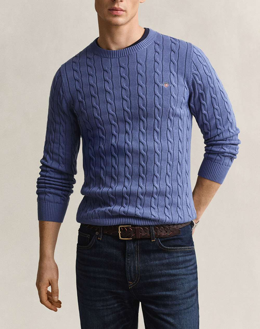 GANT ПУЛОВЕР С ДЪЛЪГ РЪКАВ COTTON CABLE C-NECK