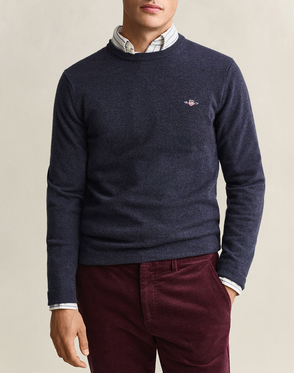 GANT ПУЛОВЕР С ДЪЛЪГ РЪКАВ SUPERFINE LAMBSWOOL C-NECK