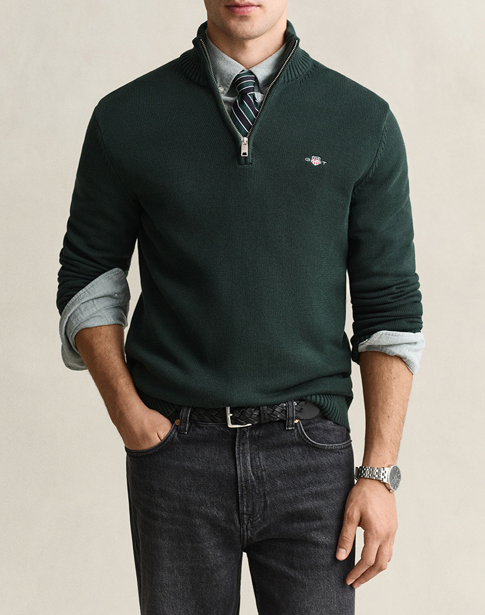 GANT ПУЛОВЕР ДЪЛЪГ РЪКАВ CASUAL COTTON HALF ZIP