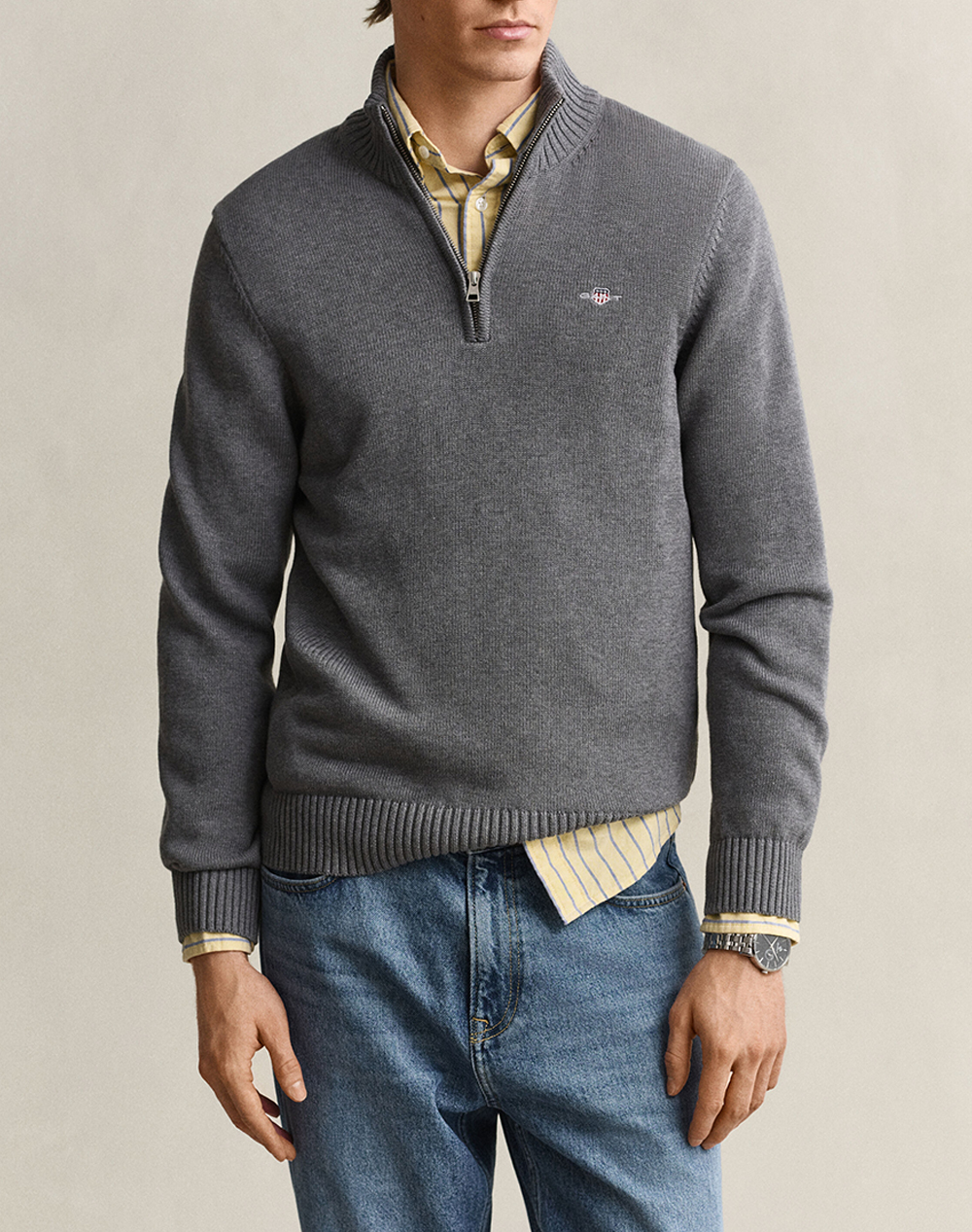 GANT ПУЛОВЕР ДЪЛЪГ РЪКАВ CASUAL COTTON HALF ZIP