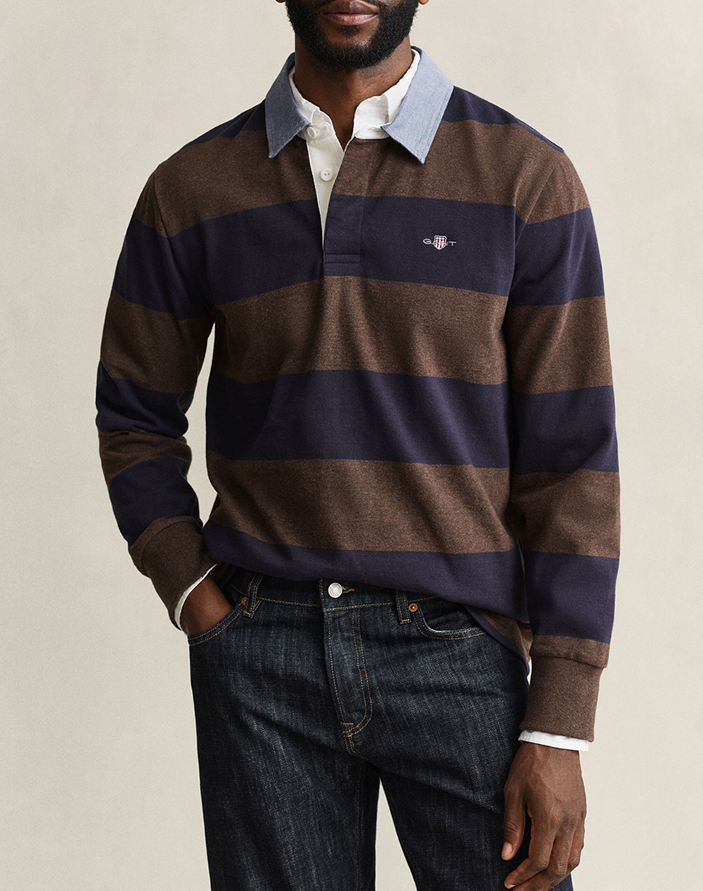 GANT БЛУЗА С ДЪЛЪГ РЪКАВ REG CHAMBRAY STRIPE HEAVY RUGGER