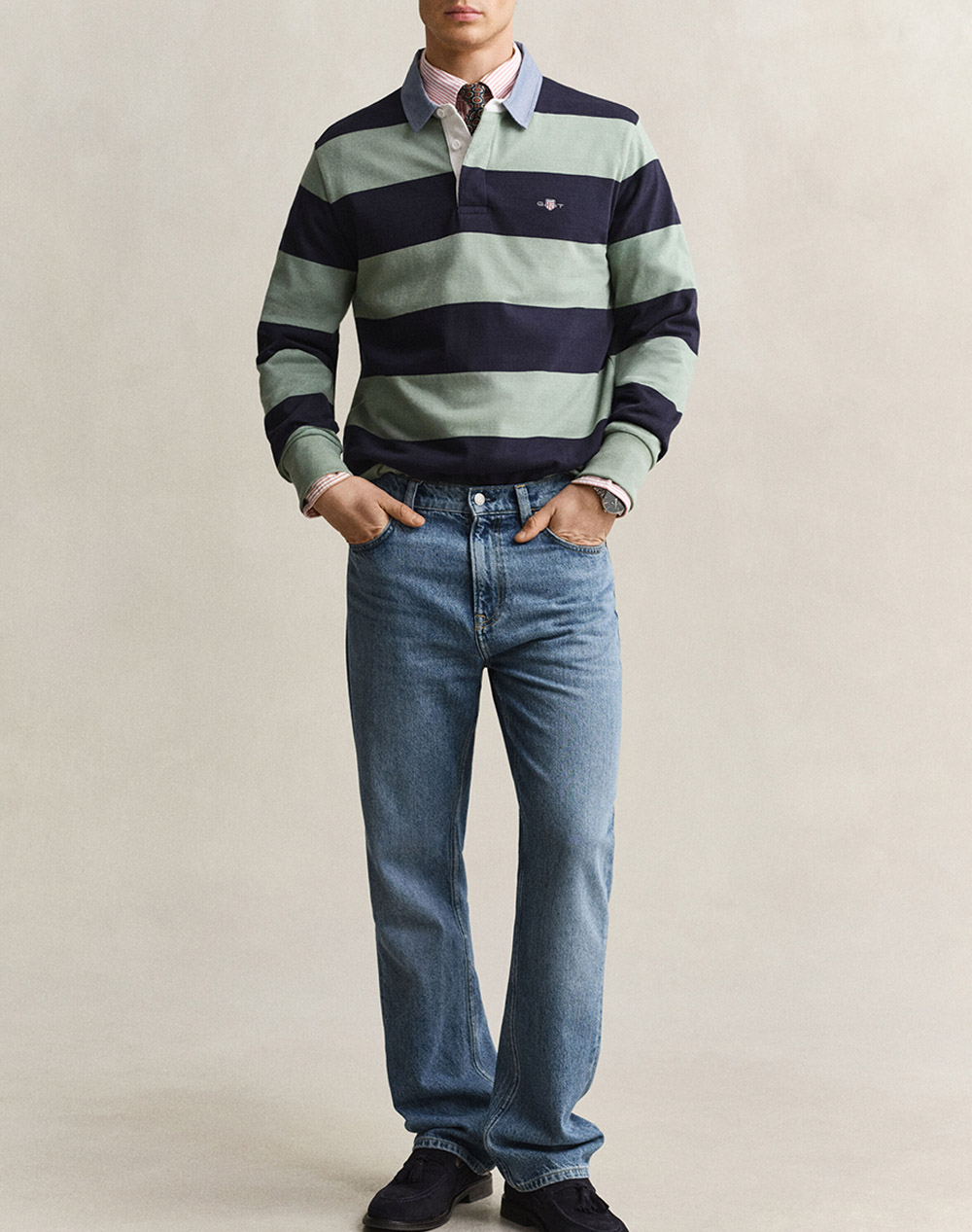 GANT БЛУЗА С ДЪЛЪГ РЪКАВ REG CHAMBRAY STRIPE HEAVY RUGGER