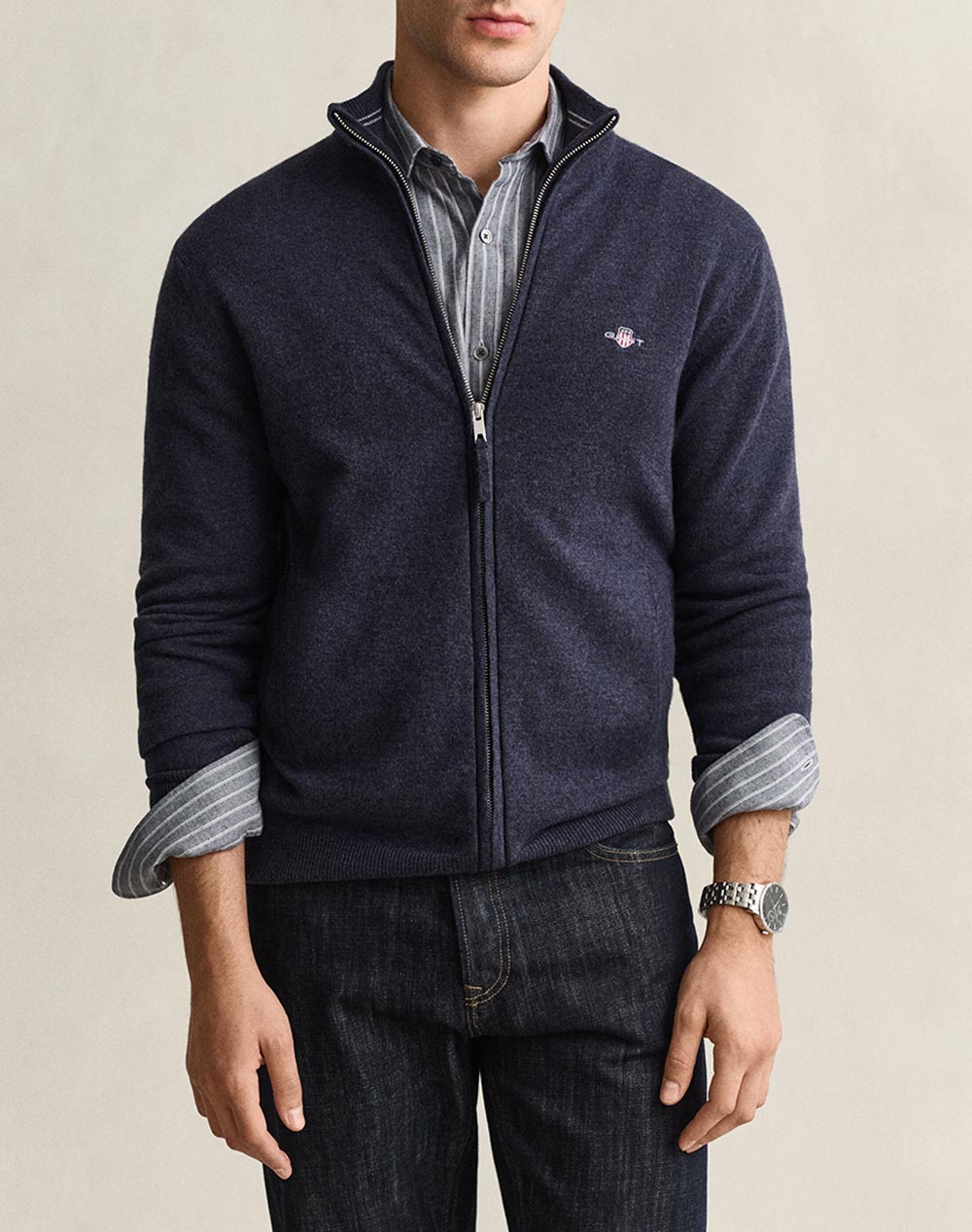 GANT ПЛЕТЕНА ЖИЛЕТКА SUPERFINE LAMBSWOOL ZIP CARDIGAN
