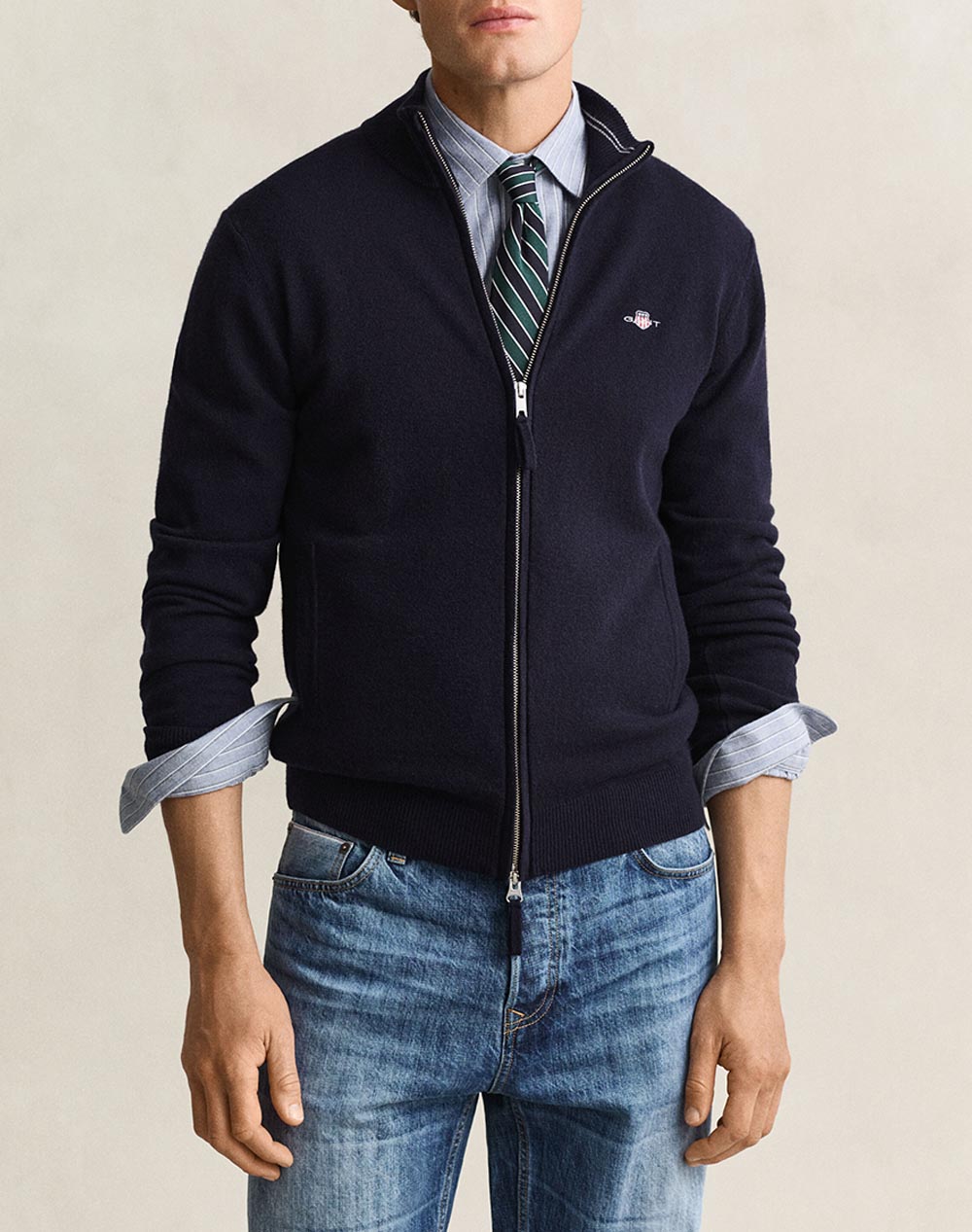 GANT ПЛЕТЕНА ЖИЛЕТКА SUPERFINE LAMBSWOOL ZIP CARDIGAN
