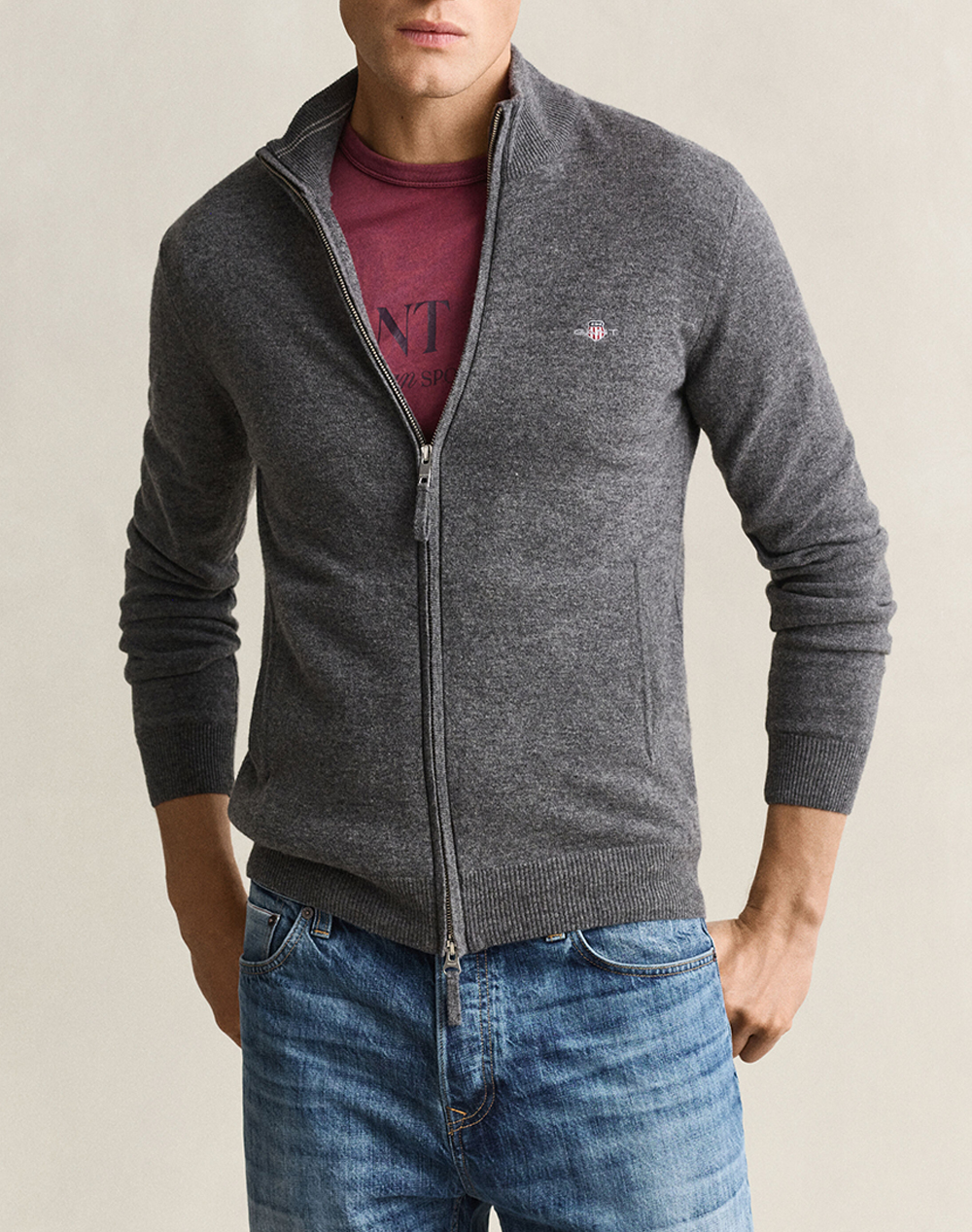GANT ПЛЕТЕНА ЖИЛЕТКА SUPERFINE LAMBSWOOL ZIP CARDIGAN