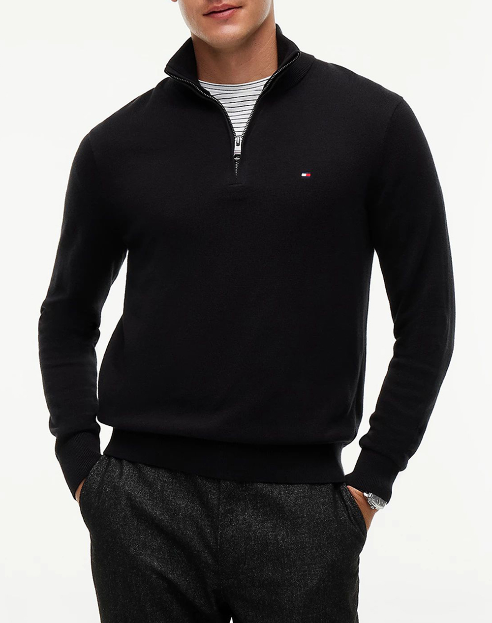 TOMMY HILFIGER PIMA ORG CTN CASHMERE ZIP MOCK