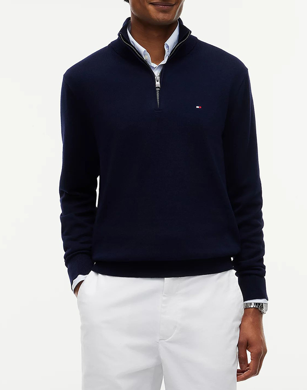 TOMMY HILFIGER PIMA ORG CTN CASHMERE ZIP MOCK