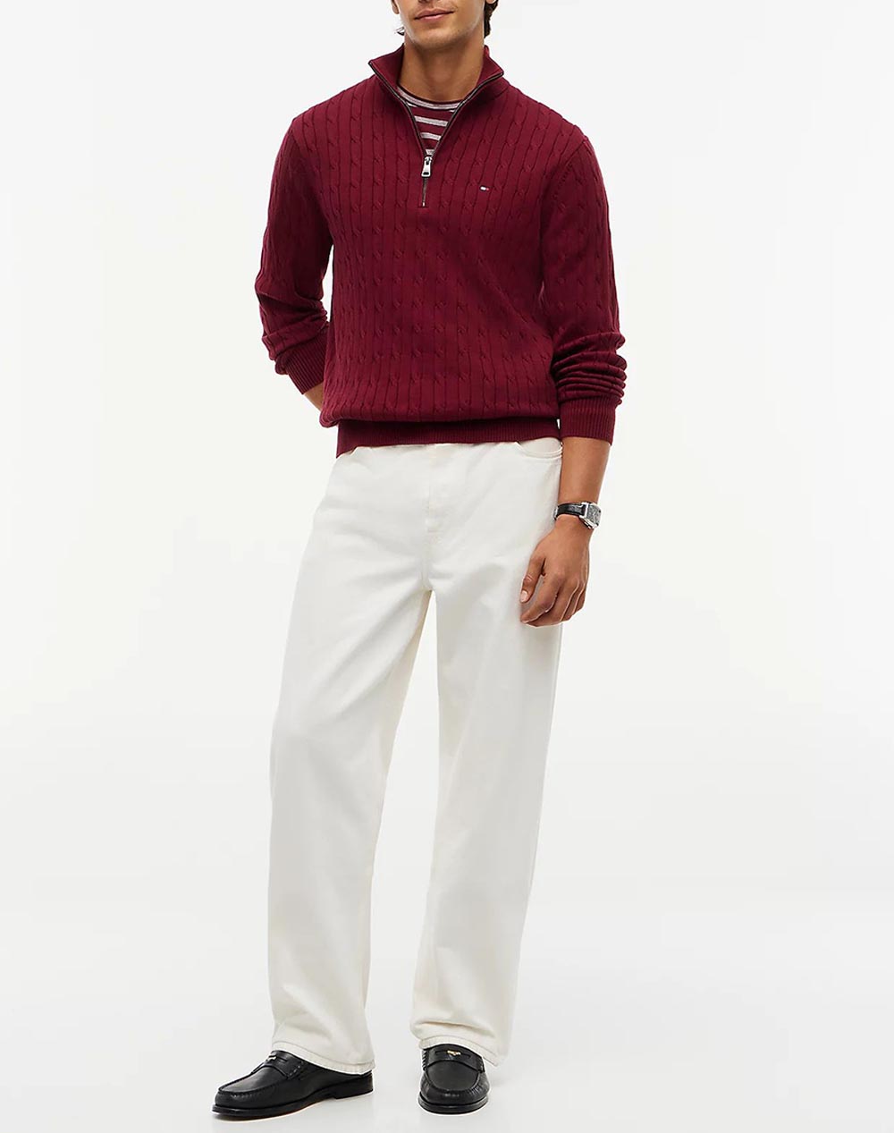 TOMMY HILFIGER CLASSIC COTTON CABLE ZIP MOCK