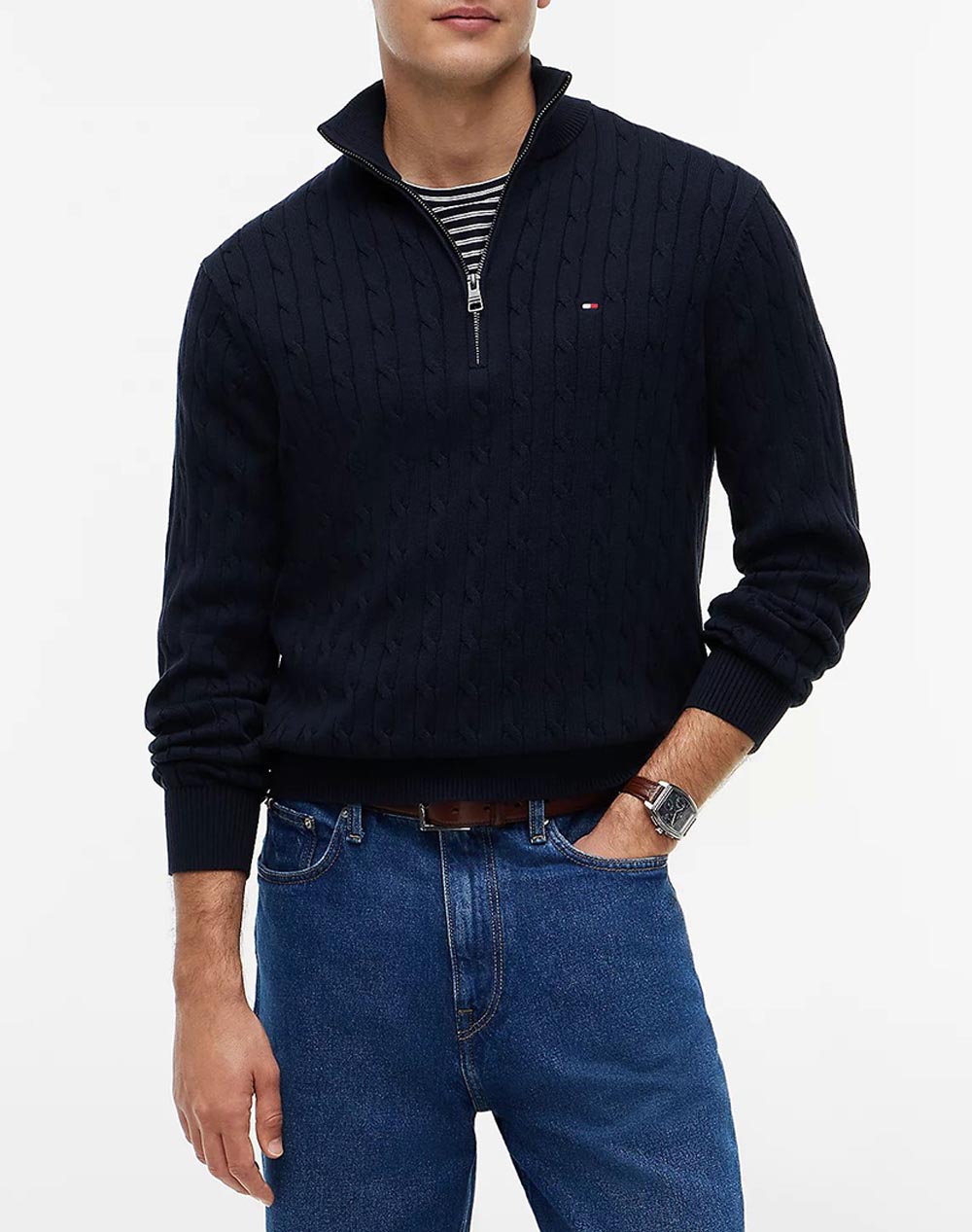 TOMMY HILFIGER CLASSIC COTTON CABLE ZIP MOCK