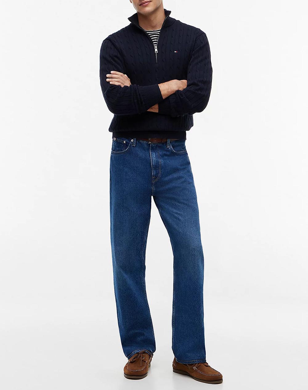 TOMMY HILFIGER CLASSIC COTTON CABLE ZIP MOCK