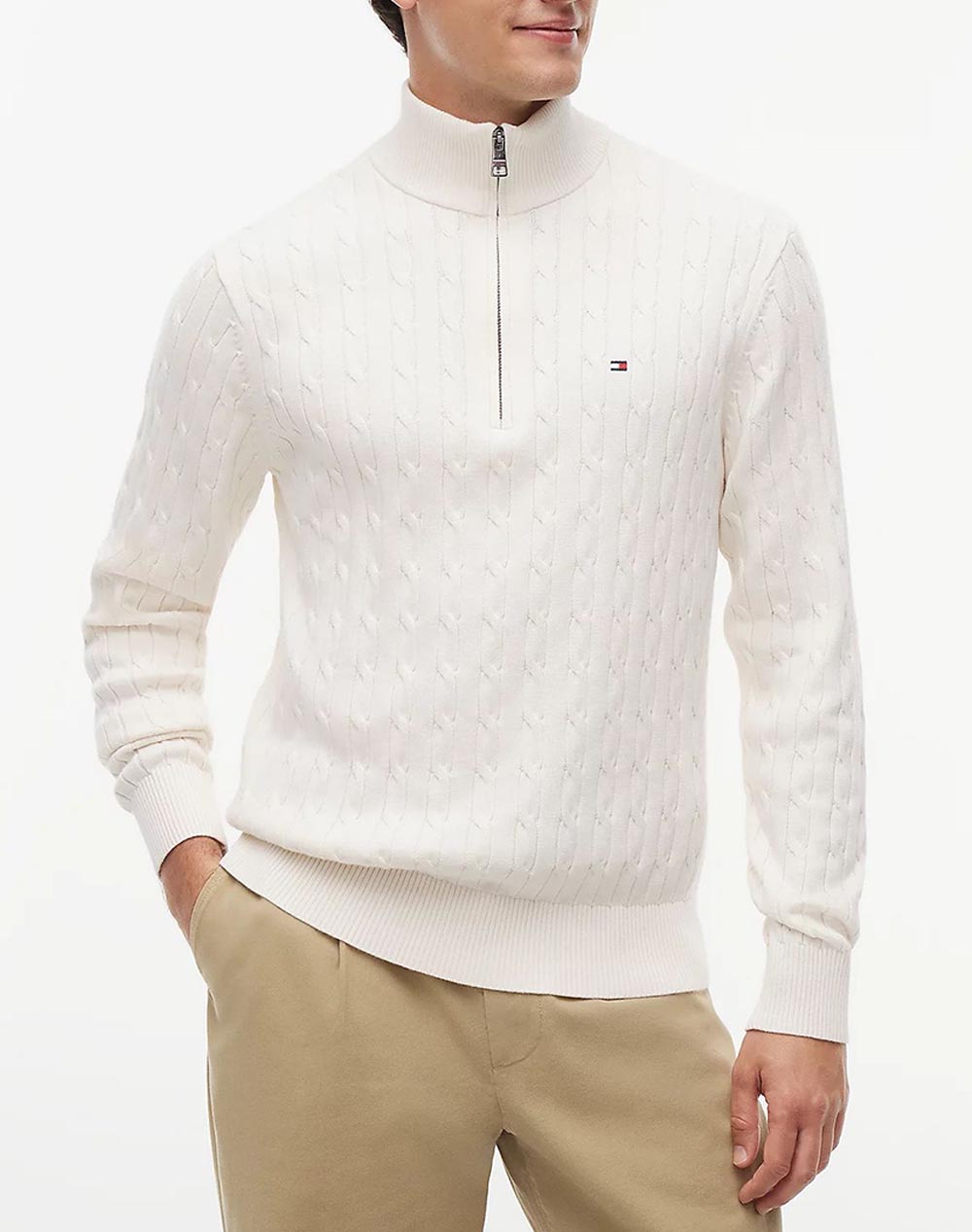TOMMY HILFIGER CLASSIC COTTON CABLE ZIP MOCK