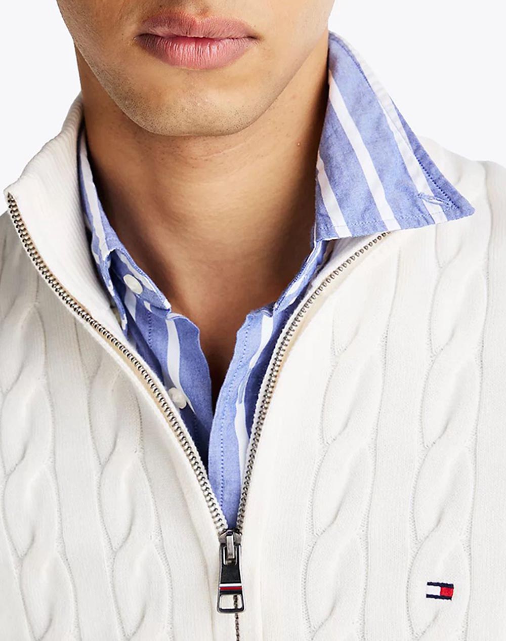 TOMMY HILFIGER CLASSIC COTTON CABLE ZIP MOCK