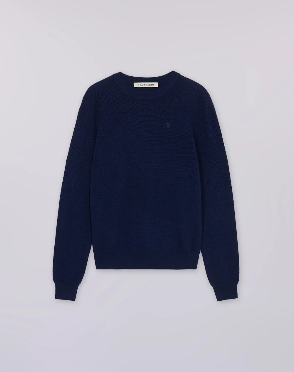 TRUSSARDI CREWNECK SWEATER - PIQUET STITCH PURE WOOL