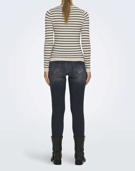 ONLY ONLMILA LS STRIPE BUTTON O-NECK CC KNT