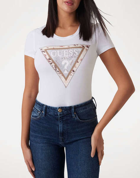 GUESS SS CN CHEETA LOGO TRIANGLE TEE WOMEN''S T-SHIRT
