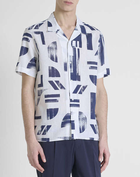 ANTONY MORATO MMSS00171FA430643 MIN OF 6 SHIRT HONOLULU REGULAR STRAIGHT FIT IN PRINTED COTTON LINEN BLEND FABRIC WITH LOGOED METAL BADGE МЪЖКА БЛУЗА
