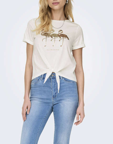 ONLY ONLDORA S/S KNOT FOLD-UP TOP JRS